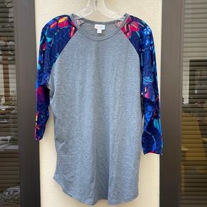 LulaRoe Randy Top - Gray with Floral Sleeves